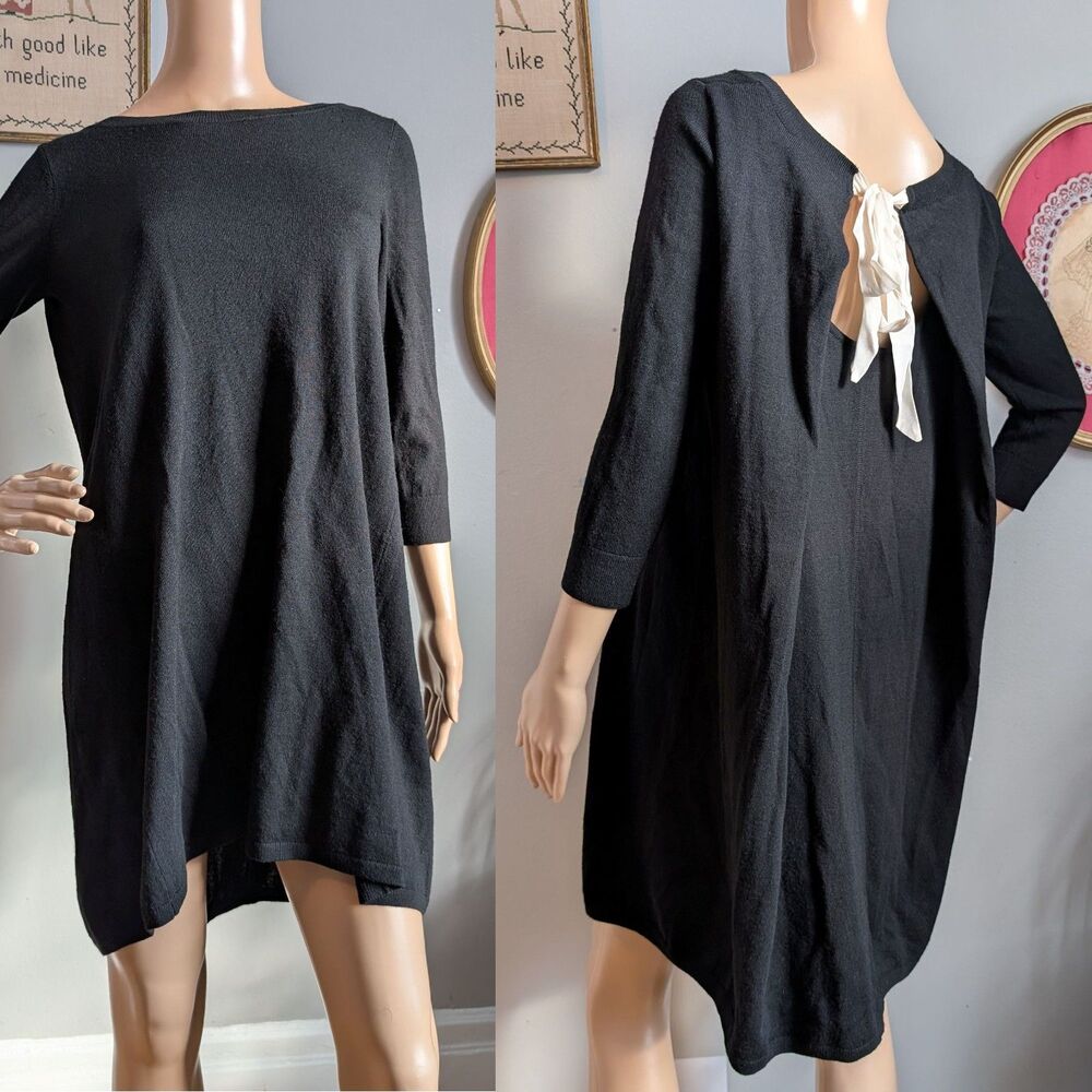 Club Monaco Wool Sweater Dress Cut Out Bow Coquette Lagenlook Tall XS